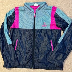 Zumba XL windbreaker - 90s fashion - pink gray black - workout gear with hood